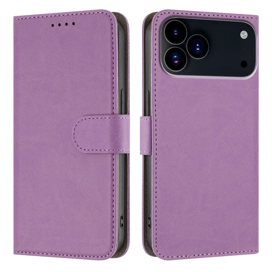 For iPhone 17 Pro Max Leather Case Solid Color Phone Cover with Wallet - Light Purple