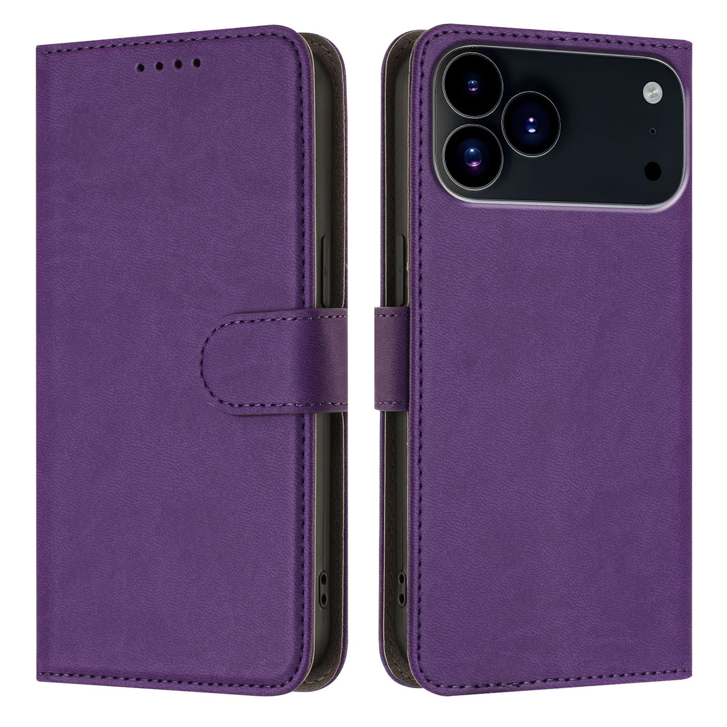 For iPhone 17 Pro Max Leather Case Solid Color Phone Cover with Wallet - Dark Purple