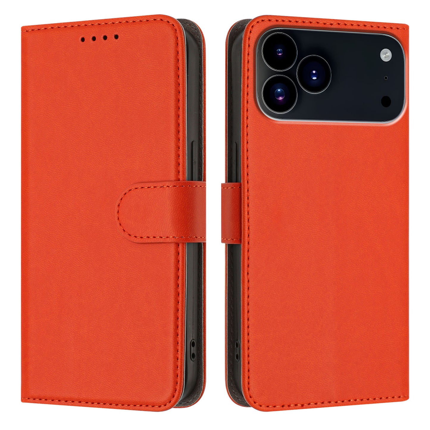 For iPhone 17 Pro Max Leather Case Solid Color Phone Cover with Wallet - Orange