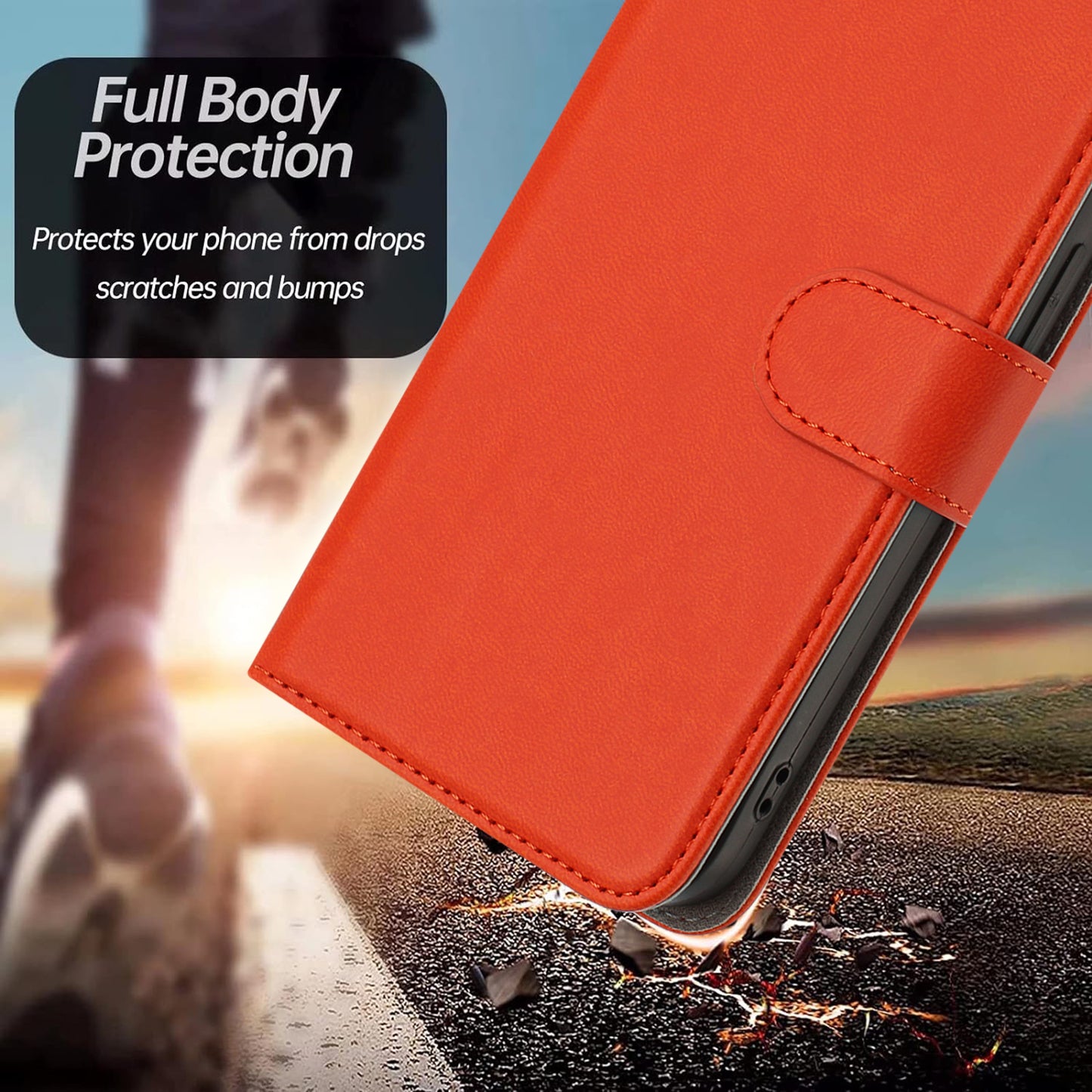 For iPhone 17 Pro Max Leather Case Solid Color Phone Cover with Wallet - Orange