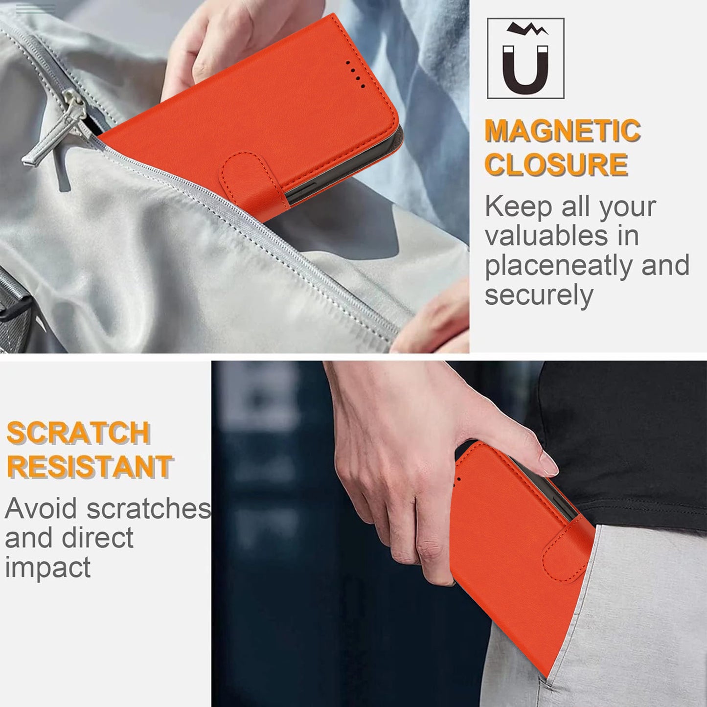 For iPhone 17 Pro Max Leather Case Solid Color Phone Cover with Wallet - Orange