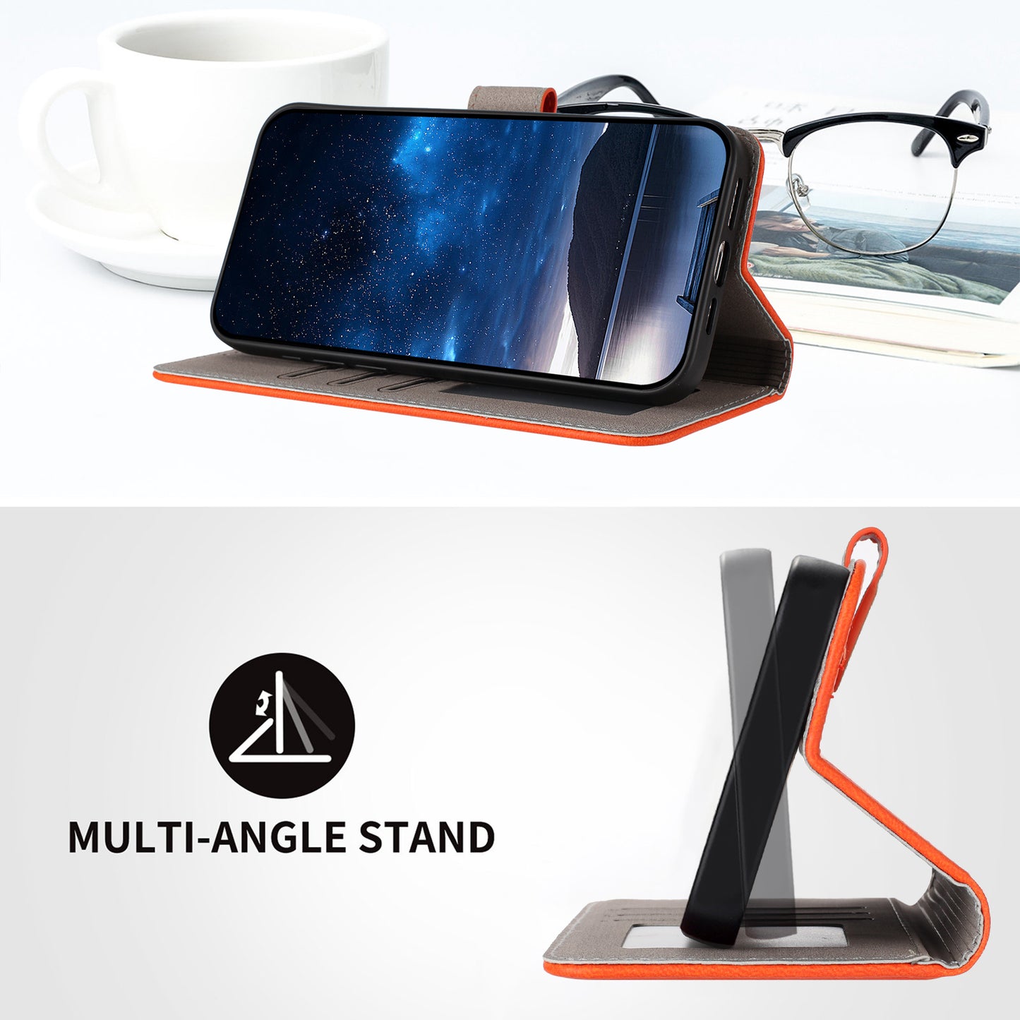 For iPhone 17 Pro Max Leather Case Solid Color Phone Cover with Wallet - Orange