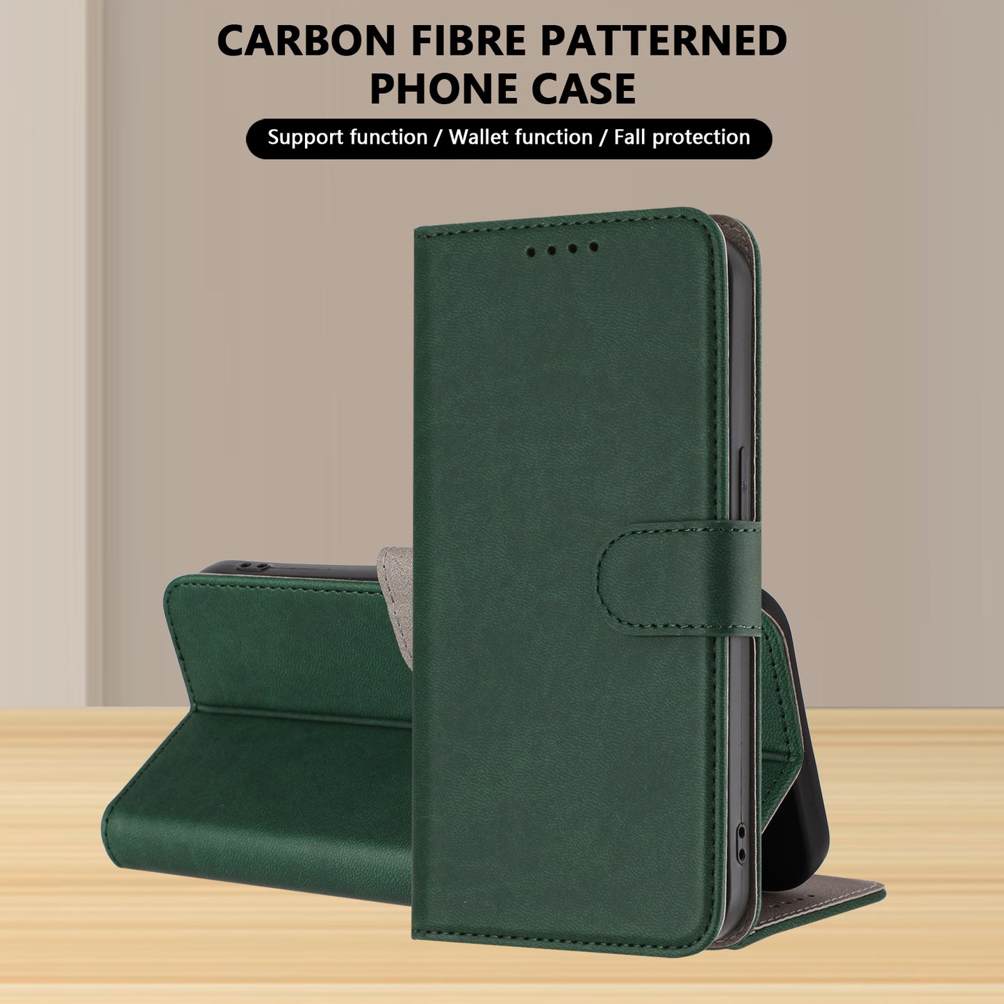 For iPhone 17 Pro Max Leather Case Solid Color Phone Cover with Wallet - Blackish Green