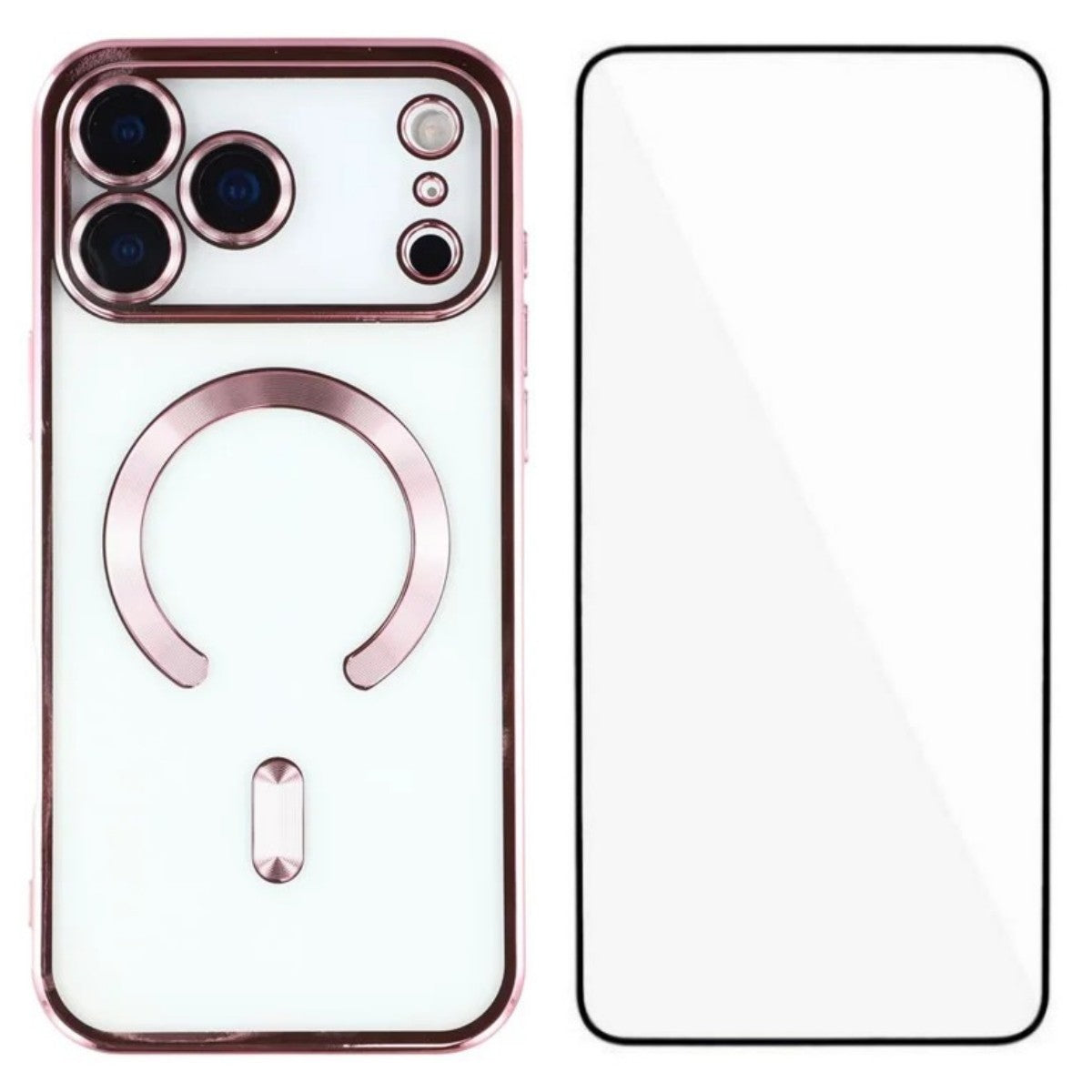 For iPhone 17 Pro Max Magnetic Case WANLONFENG Full Protection Electroplated TPU Cover with Tempered Glass - Pink
