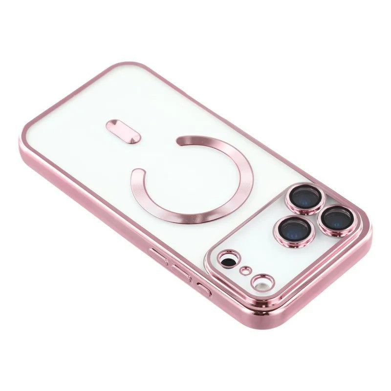 For iPhone 17 Pro Max Magnetic Case WANLONFENG Full Protection Electroplated TPU Cover with Tempered Glass - Pink
