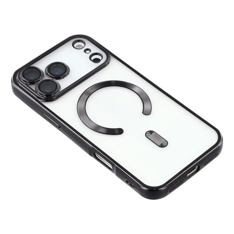 For iPhone 17 Pro Max Magnetic Case WANLONFENG Electroplated TPU Cover with Lens Film + 2Pcs Tempered Glass - Black