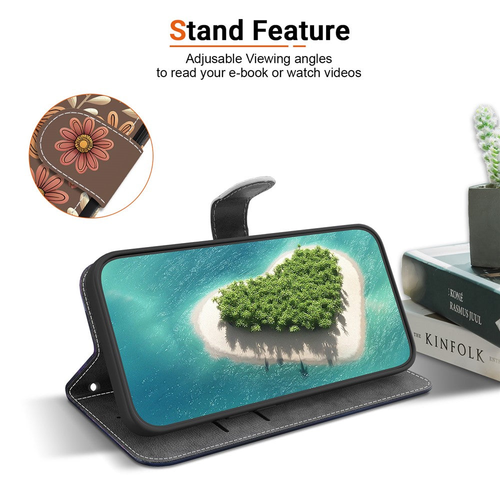 For iPhone 17 Pro Max Wallet Case Pattern Printing Leather Stand Phone Cover with Strap - Blossom