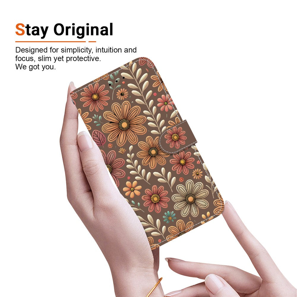 For iPhone 17 Pro Max Wallet Case Pattern Printing Leather Stand Phone Cover with Strap - Blossom
