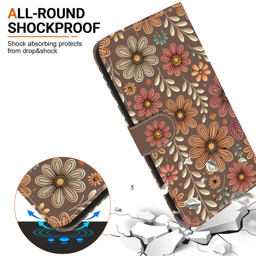 For iPhone 17 Pro Max Wallet Case Pattern Printing Leather Stand Phone Cover with Strap - Blossom
