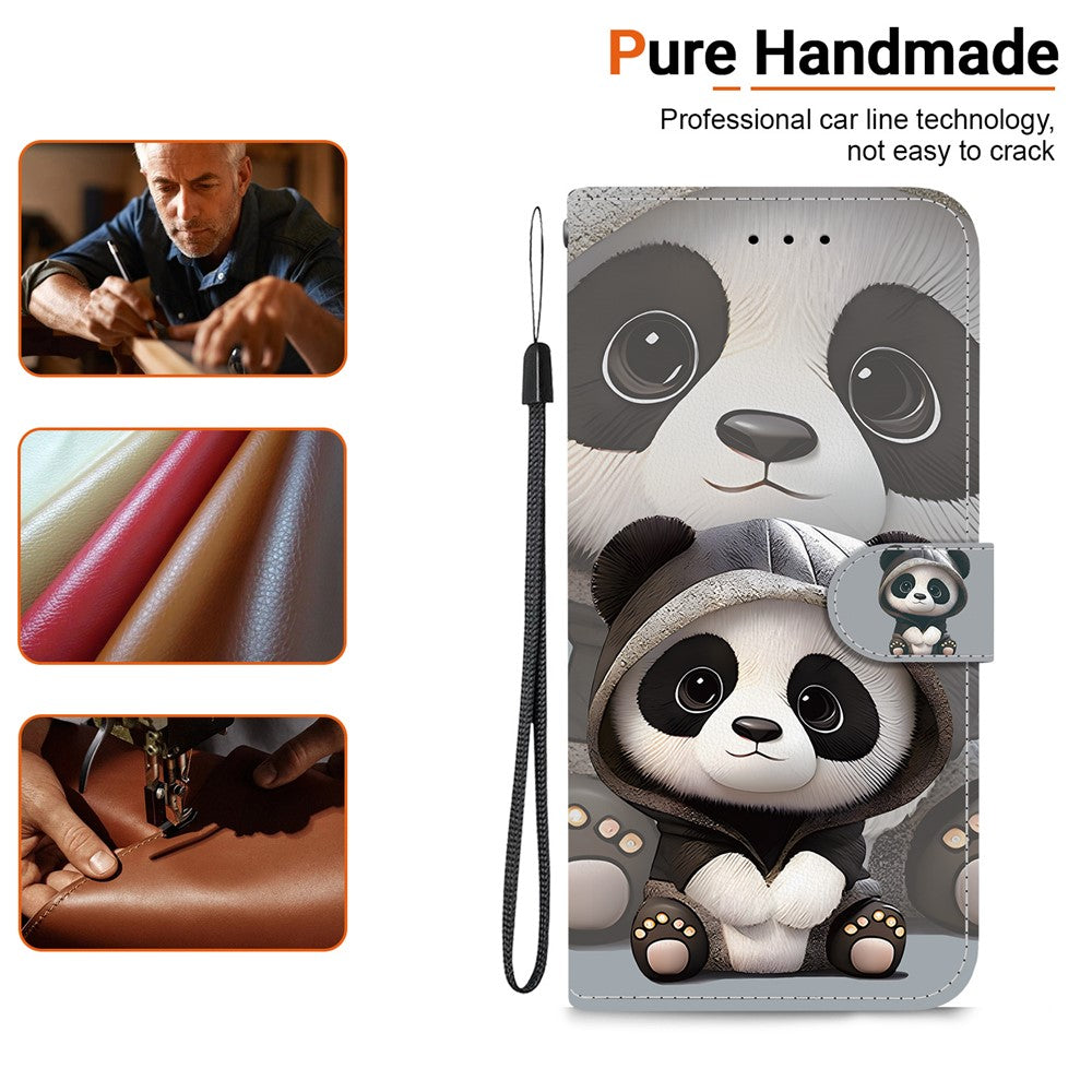 For iPhone 17 Pro Max Wallet Case Pattern Printing Leather Stand Phone Cover with Strap - Panda
