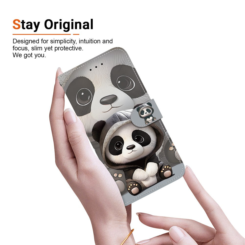 For iPhone 17 Pro Max Wallet Case Pattern Printing Leather Stand Phone Cover with Strap - Panda