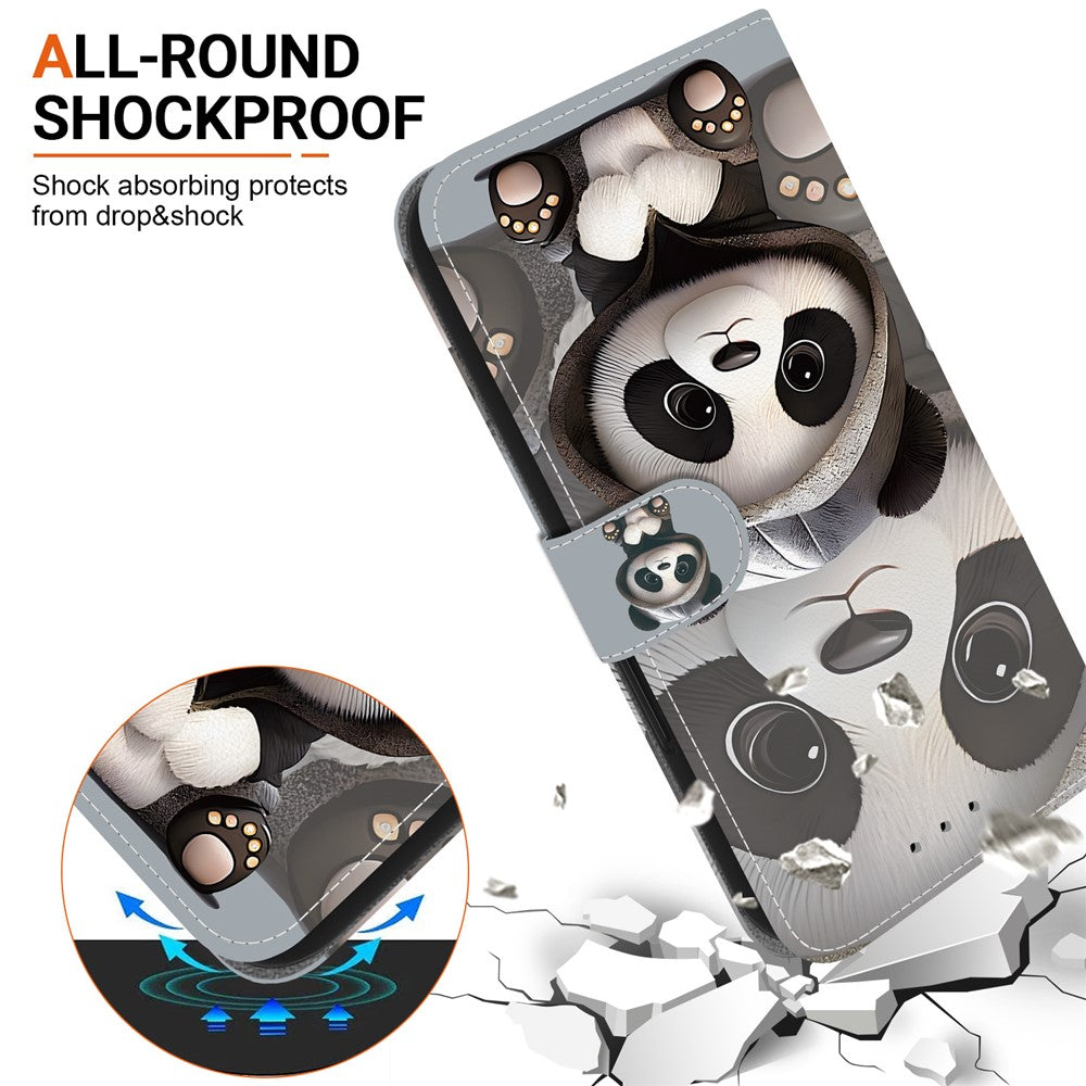For iPhone 17 Pro Max Wallet Case Pattern Printing Leather Stand Phone Cover with Strap - Panda