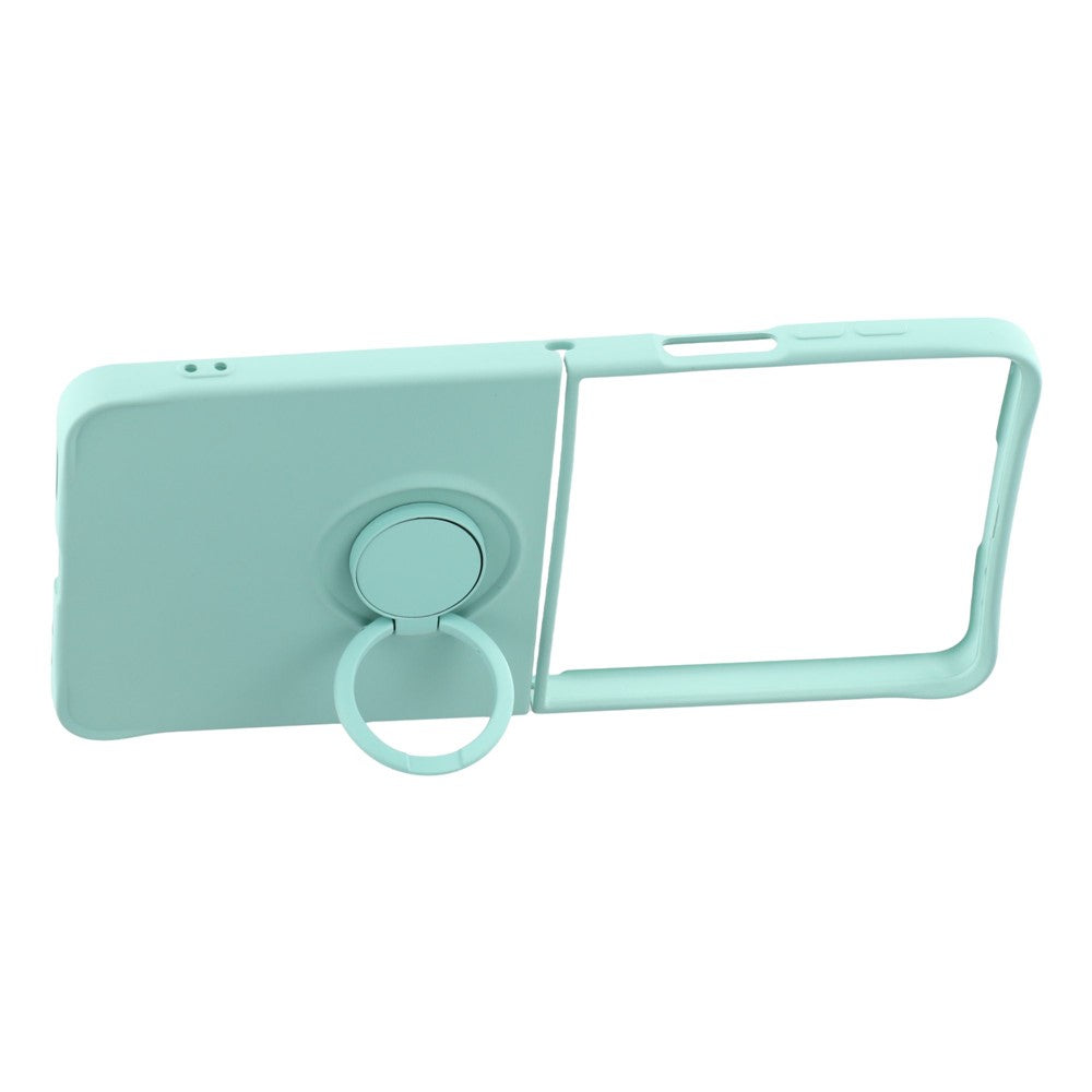 For Samsung Galaxy Z Flip7 5G Silicone Case with Strap Ring Kickstand Phone Cover - Sky Blue