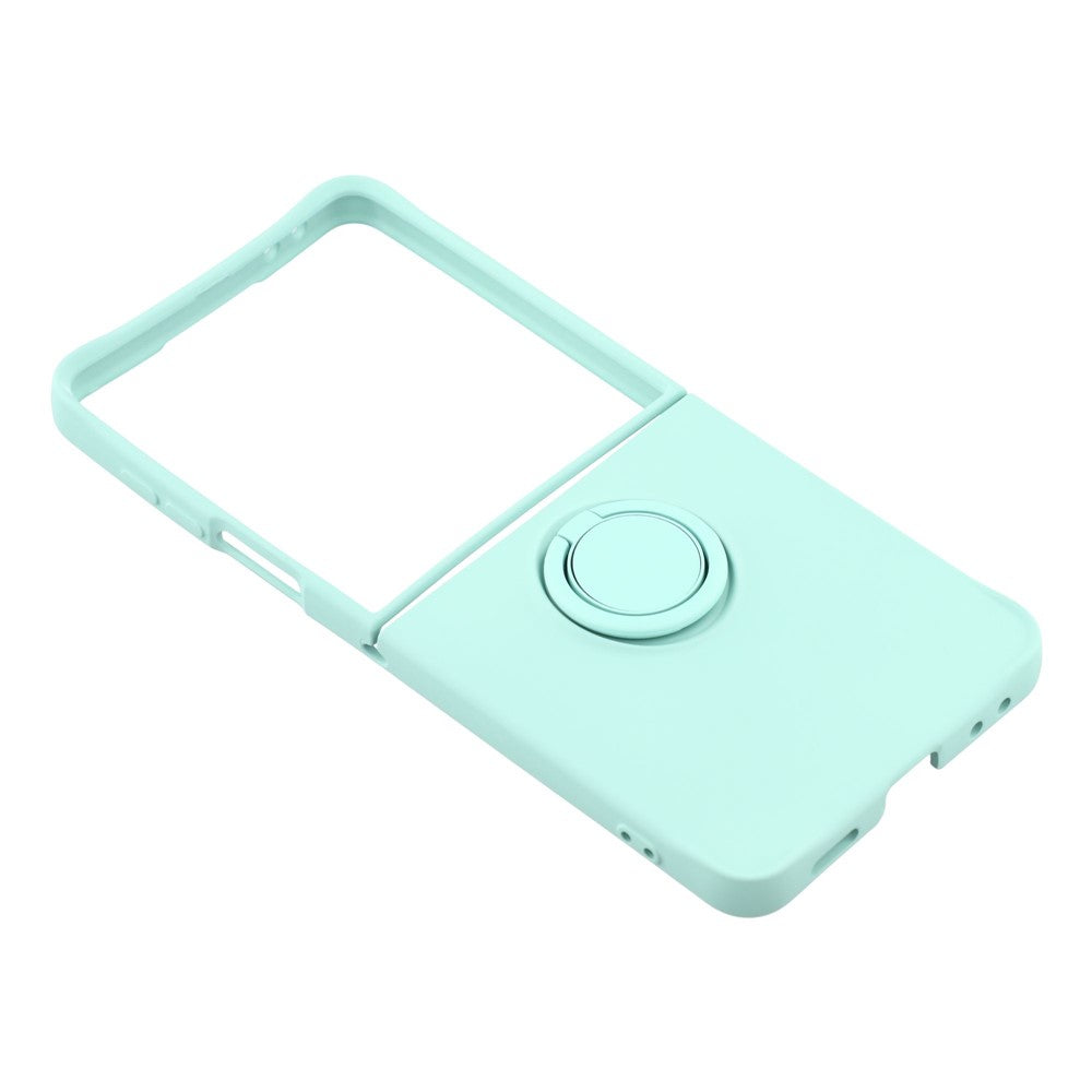 For Samsung Galaxy Z Flip7 5G Silicone Case with Strap Ring Kickstand Phone Cover - Sky Blue