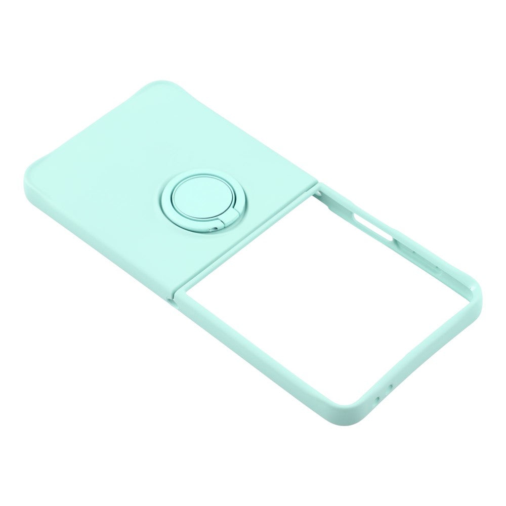 For Samsung Galaxy Z Flip7 5G Silicone Case with Strap Ring Kickstand Phone Cover - Sky Blue