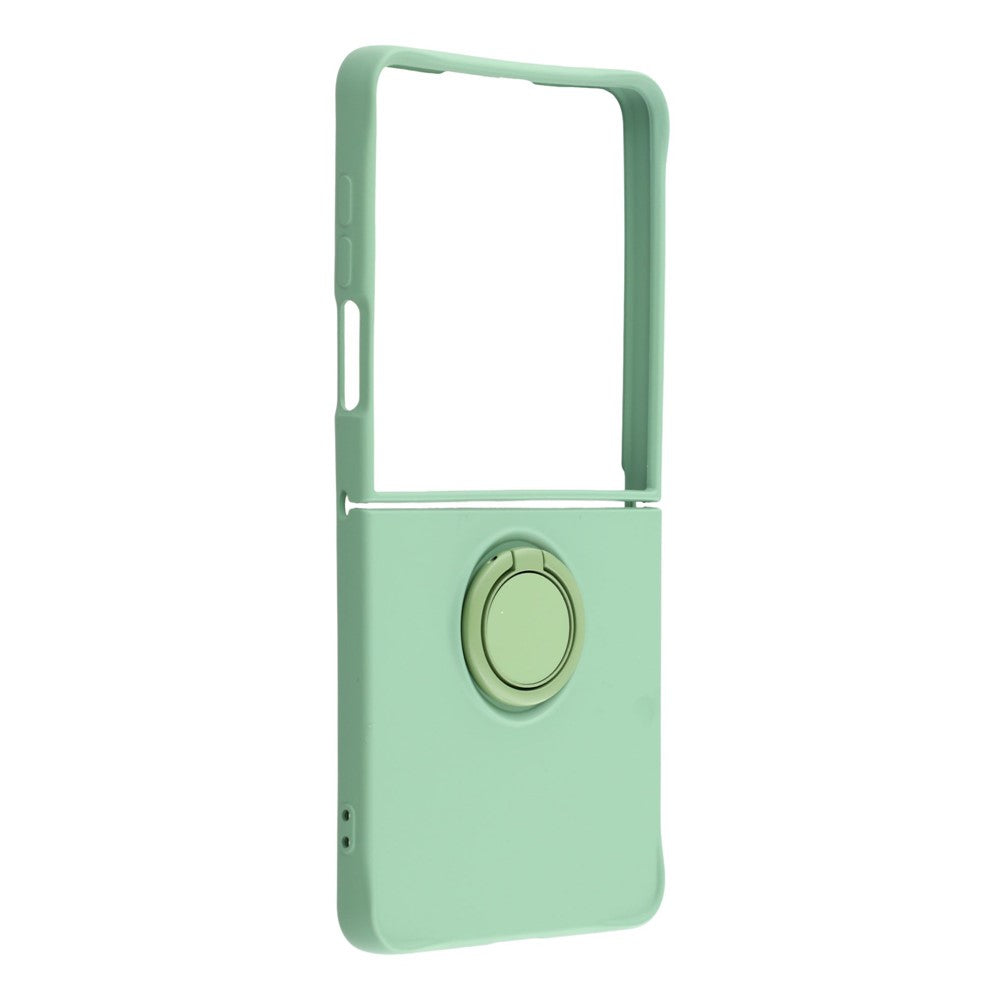 For Samsung Galaxy Z Flip7 5G Silicone Case with Strap Ring Kickstand Phone Cover - Green