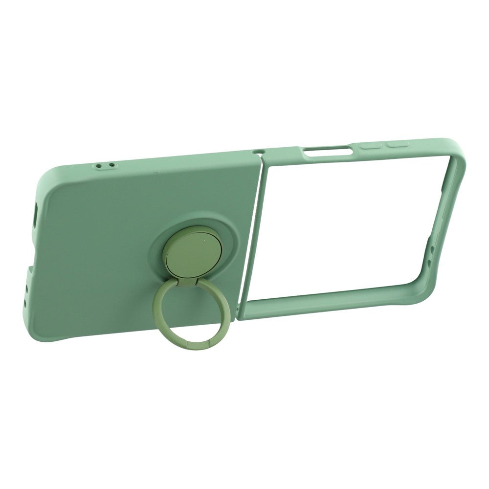 For Samsung Galaxy Z Flip7 5G Silicone Case with Strap Ring Kickstand Phone Cover - Green