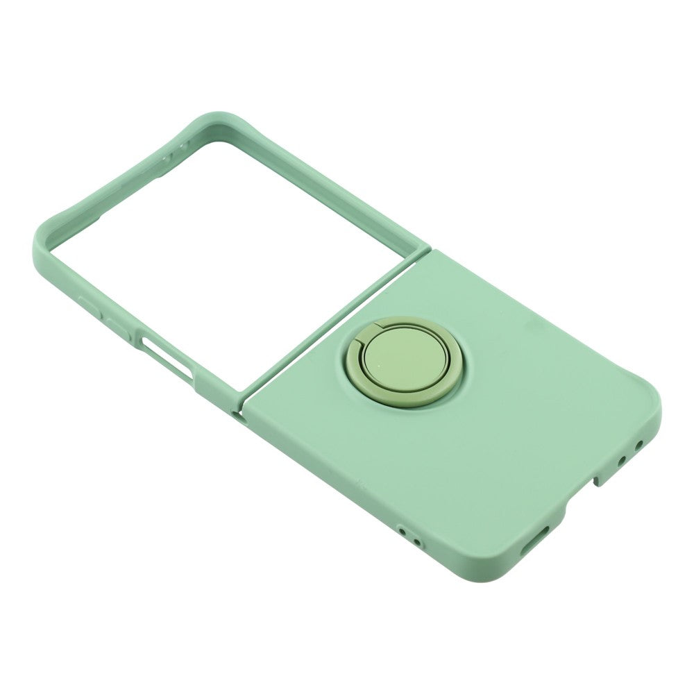 For Samsung Galaxy Z Flip7 5G Silicone Case with Strap Ring Kickstand Phone Cover - Green