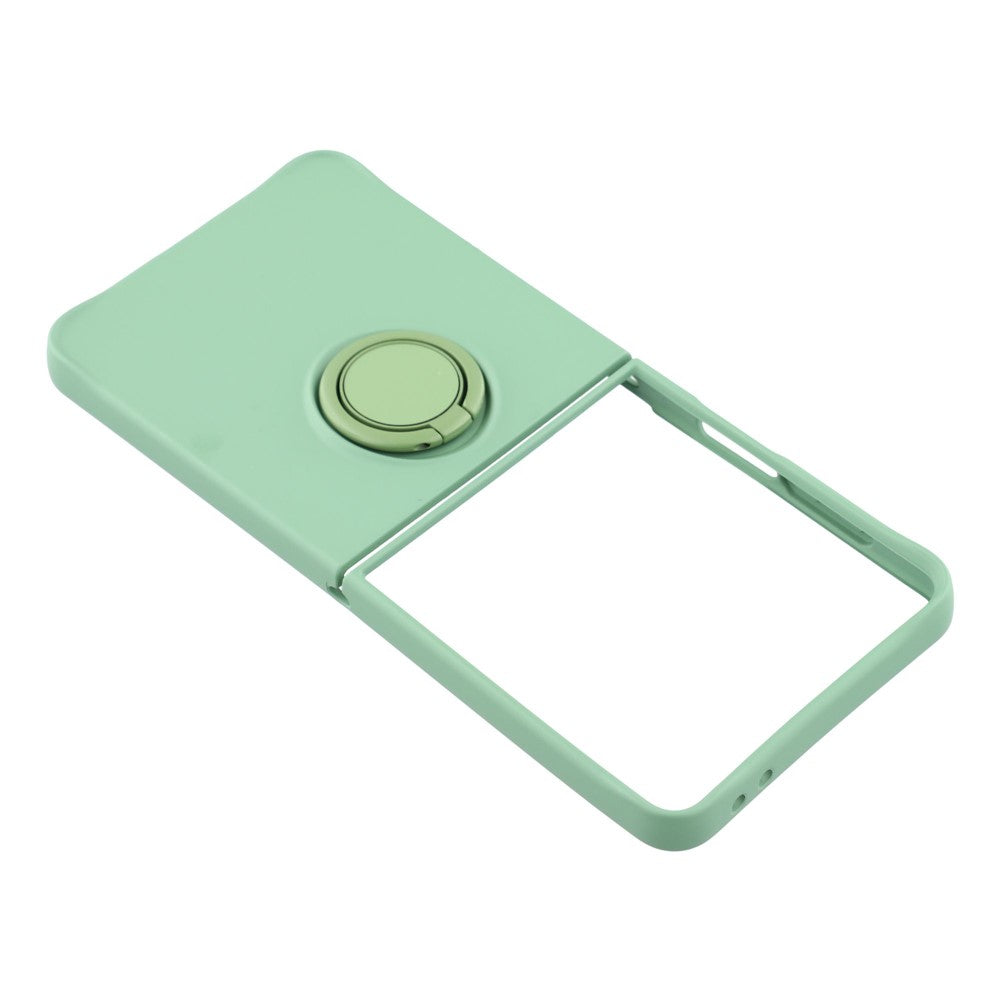 For Samsung Galaxy Z Flip7 5G Silicone Case with Strap Ring Kickstand Phone Cover - Green