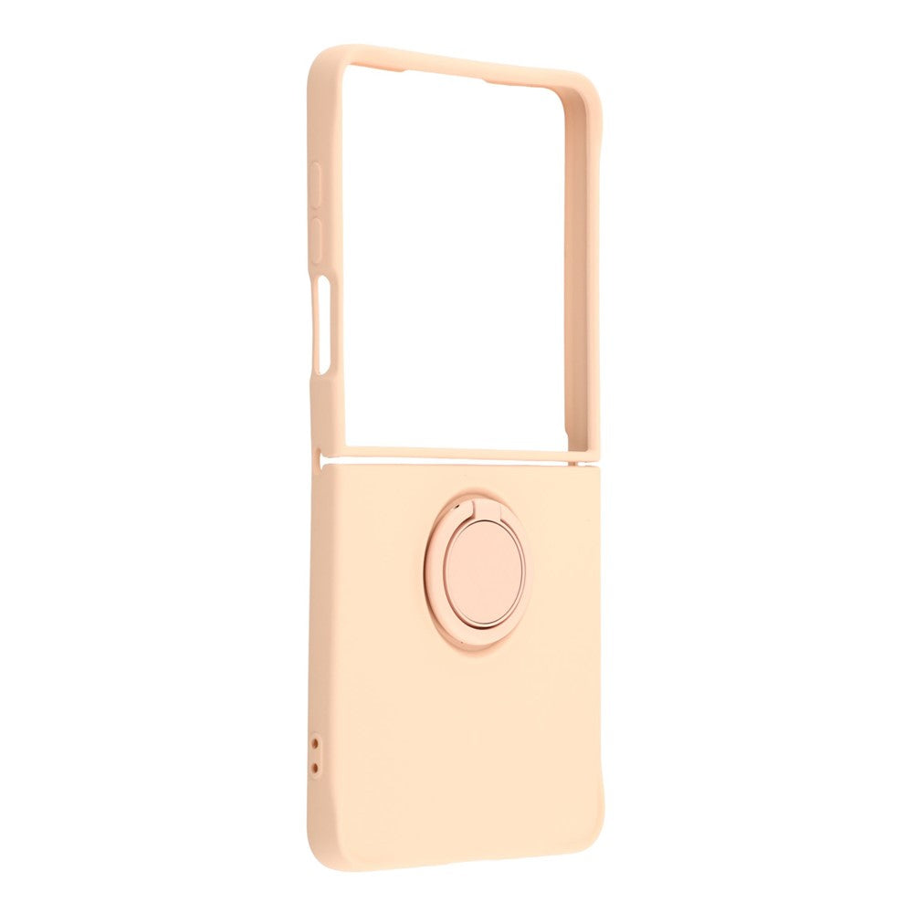 For Samsung Galaxy Z Flip7 5G Silicone Case with Strap Ring Kickstand Phone Cover - Pink