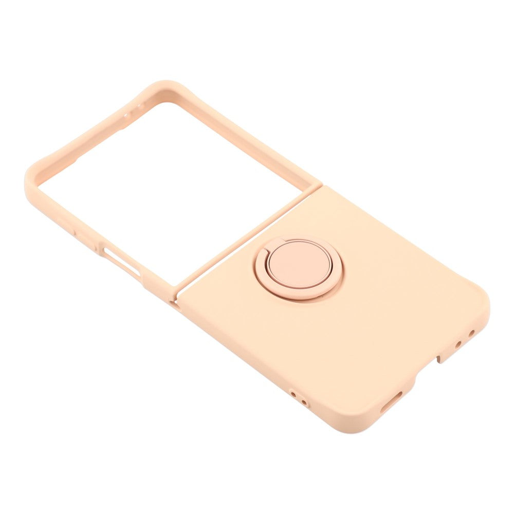 For Samsung Galaxy Z Flip7 5G Silicone Case with Strap Ring Kickstand Phone Cover - Pink