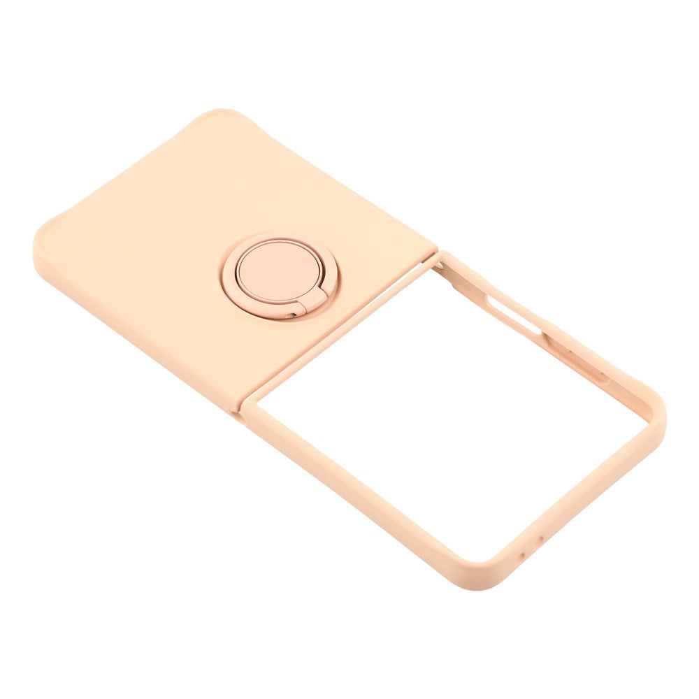For Samsung Galaxy Z Flip7 5G Silicone Case with Strap Ring Kickstand Phone Cover - Pink