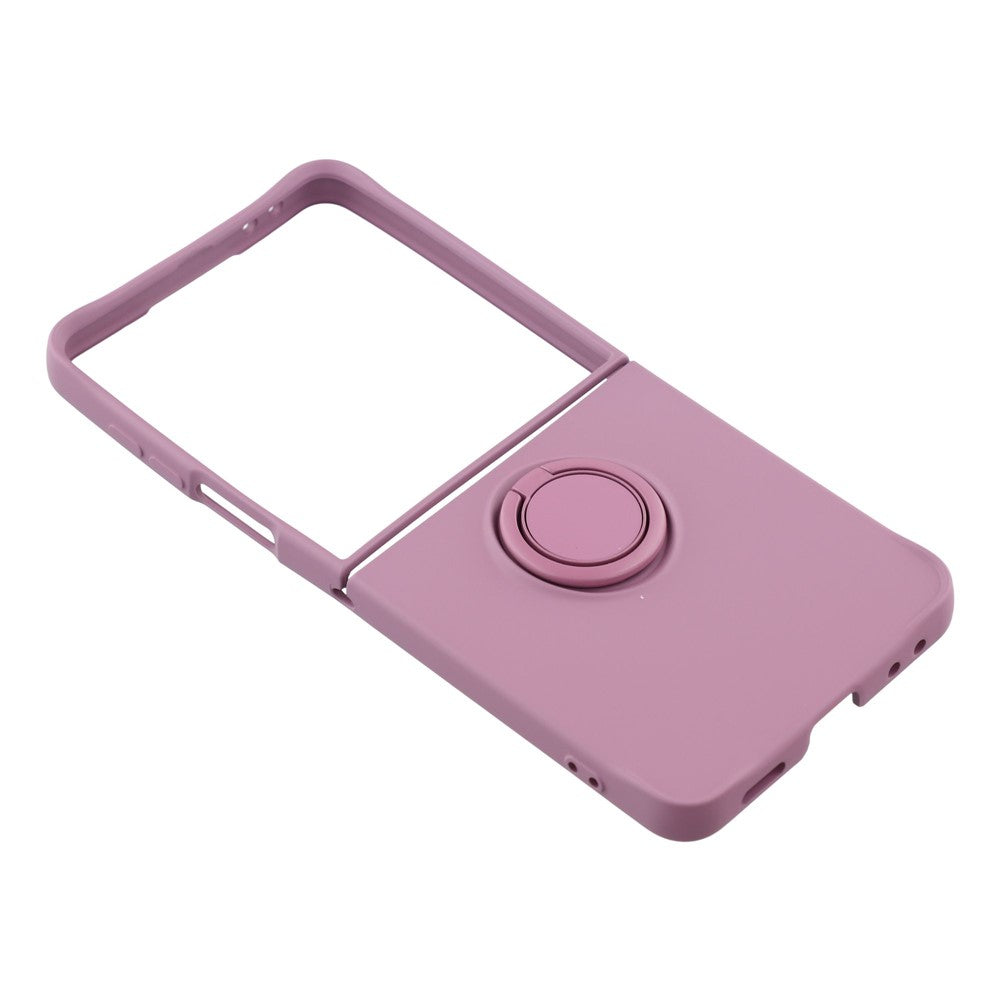 For Samsung Galaxy Z Flip7 5G Silicone Case with Strap Ring Kickstand Phone Cover - Purple