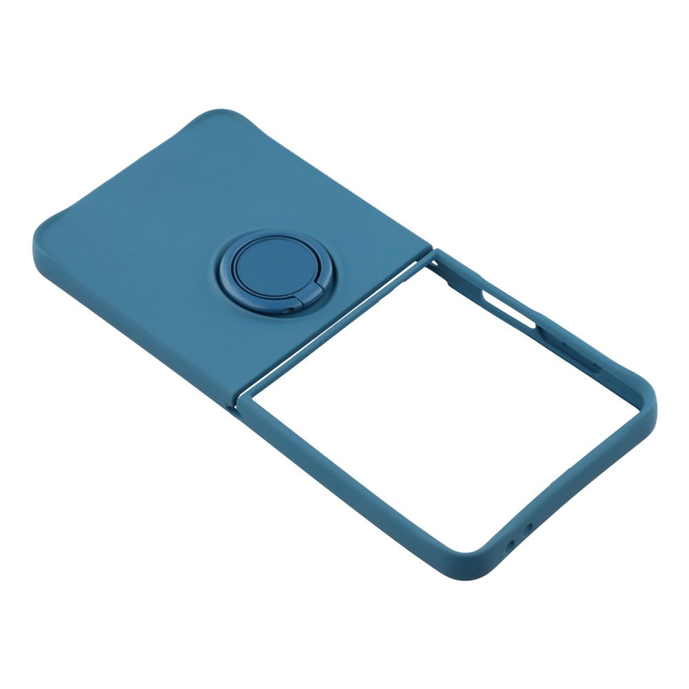 For Samsung Galaxy Z Flip7 5G Silicone Case with Strap Ring Kickstand Phone Cover - Midnight Blue