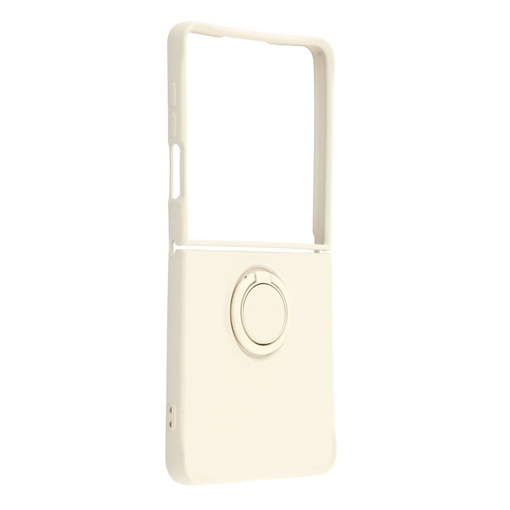 For Samsung Galaxy Z Flip7 5G Silicone Case with Strap Ring Kickstand Phone Cover - White
