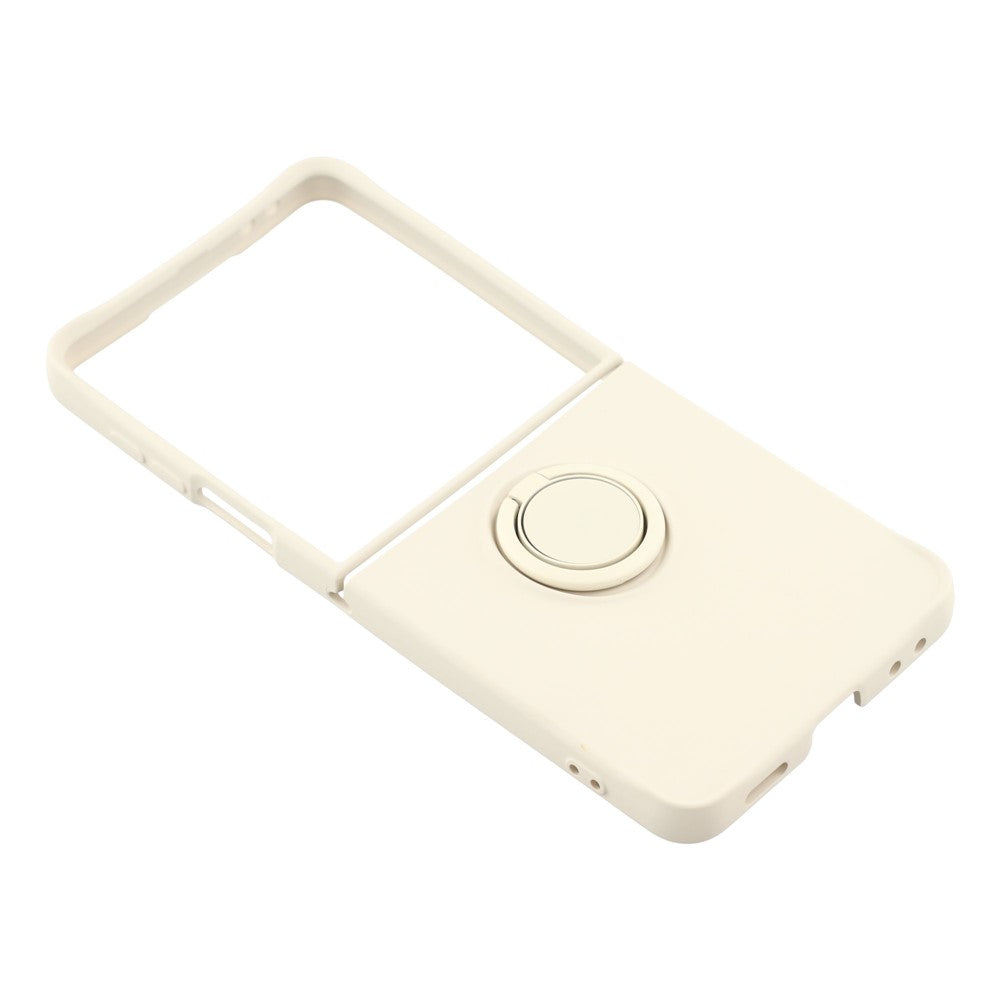 For Samsung Galaxy Z Flip7 5G Silicone Case with Strap Ring Kickstand Phone Cover - White