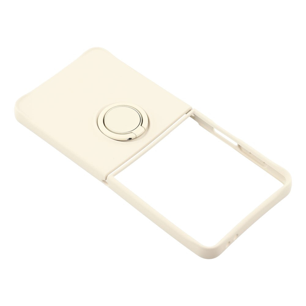 For Samsung Galaxy Z Flip7 5G Silicone Case with Strap Ring Kickstand Phone Cover - White