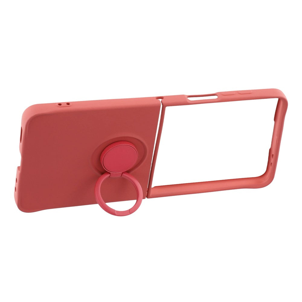 For Samsung Galaxy Z Flip7 5G Silicone Case with Strap Ring Kickstand Phone Cover - Red
