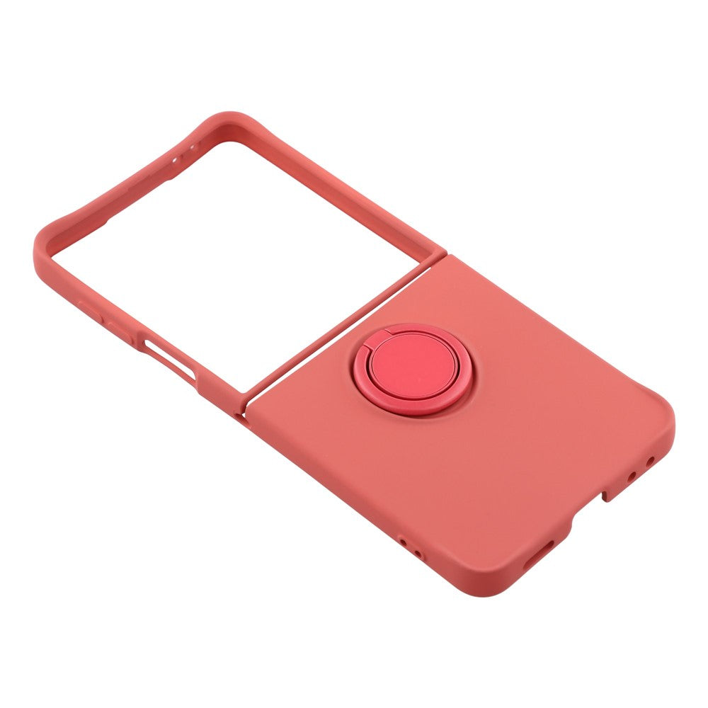 For Samsung Galaxy Z Flip7 5G Silicone Case with Strap Ring Kickstand Phone Cover - Red