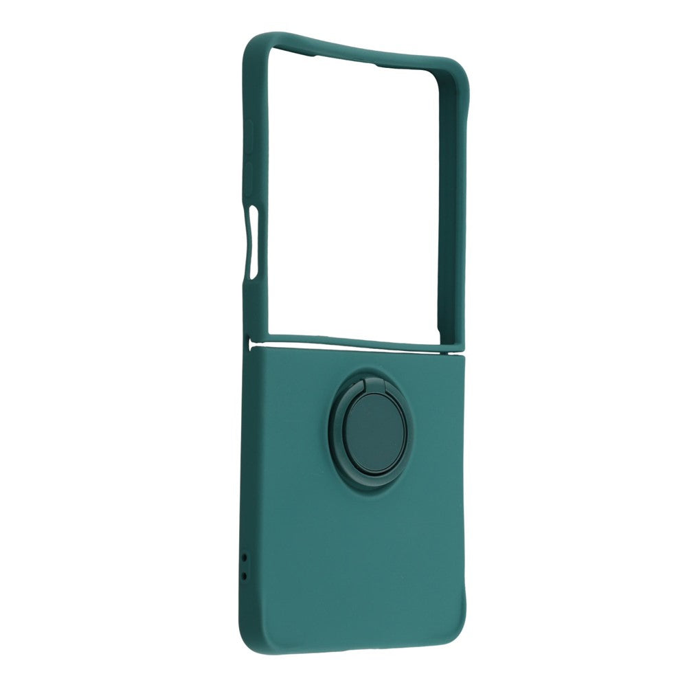 For Samsung Galaxy Z Flip7 5G Silicone Case with Strap Ring Kickstand Phone Cover - Blackish Green