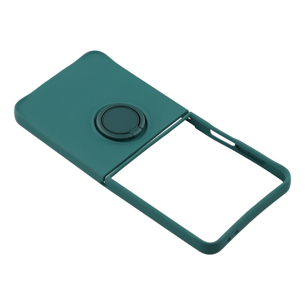 For Samsung Galaxy Z Flip7 5G Silicone Case with Strap Ring Kickstand Phone Cover - Blackish Green