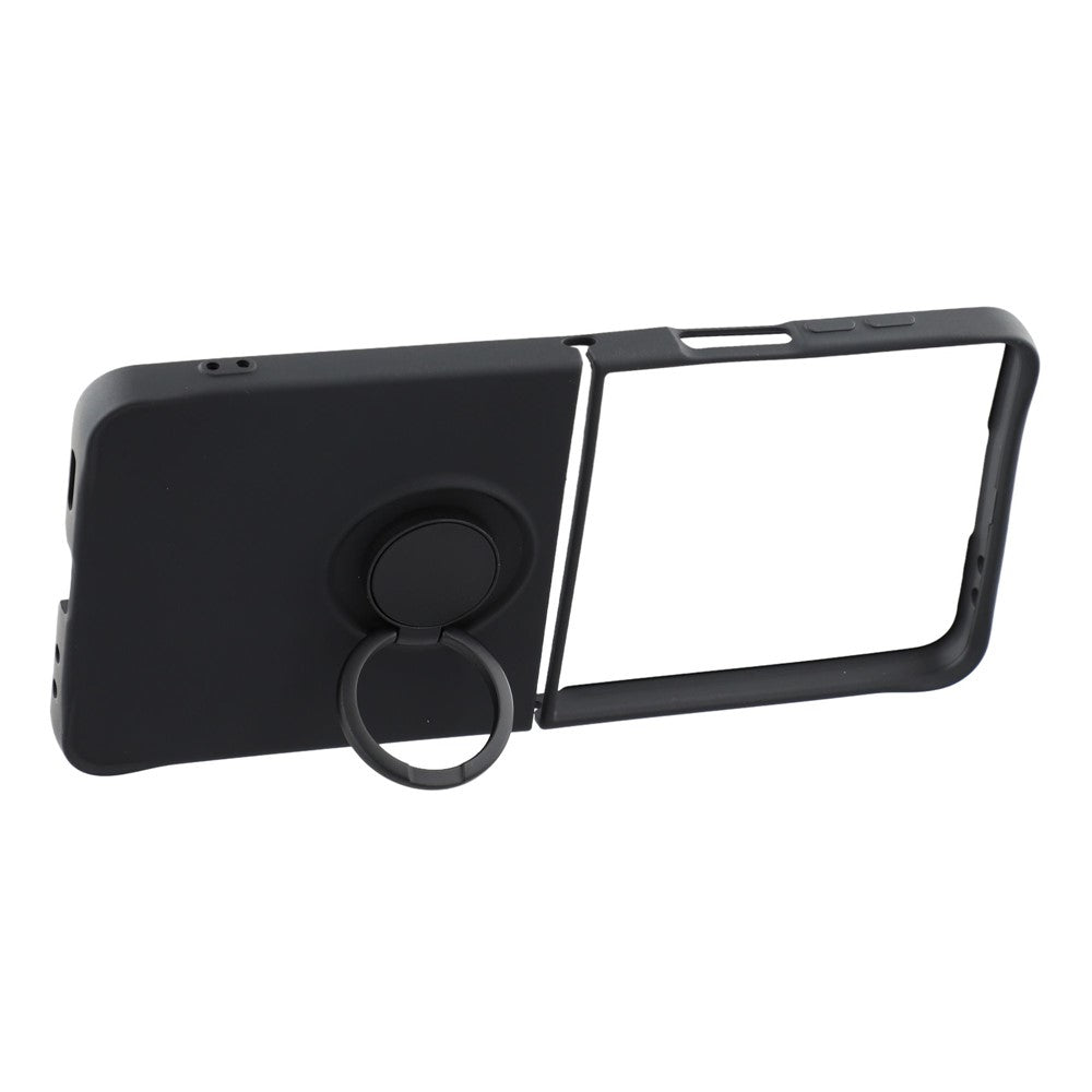 For Samsung Galaxy Z Flip7 5G Silicone Case with Strap Ring Kickstand Phone Cover - Black