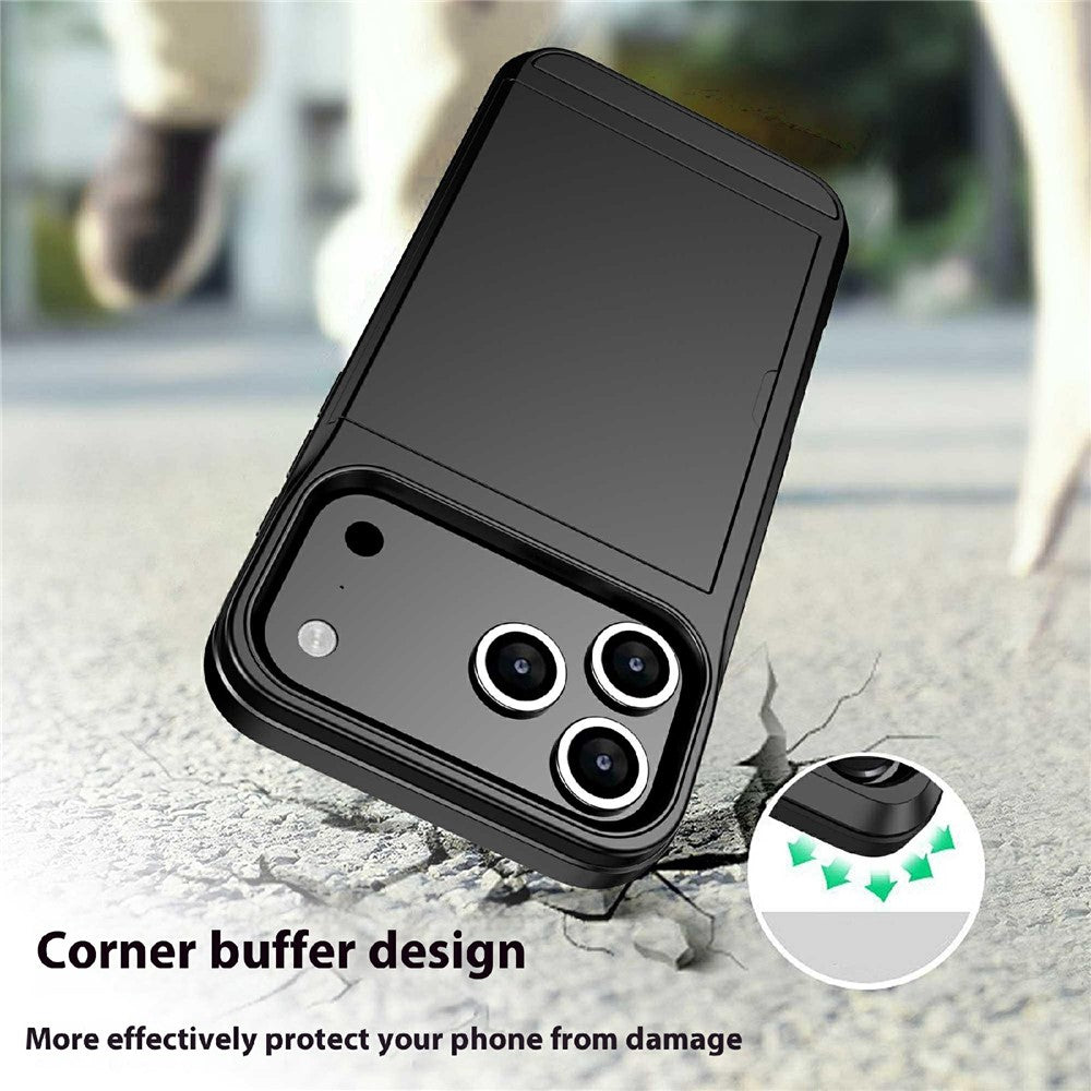 For iPhone 17 Pro Max Case with Sliding Card Holder PC + TPU Phone Back Cover - White