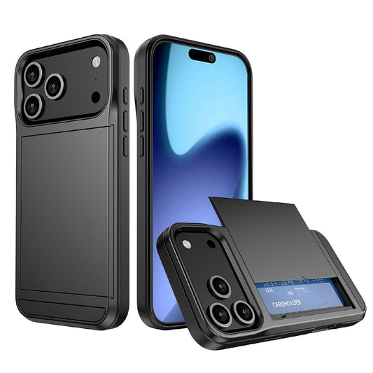 For iPhone 17 Pro Max Case with Sliding Card Holder PC + TPU Phone Back Cover - Grey