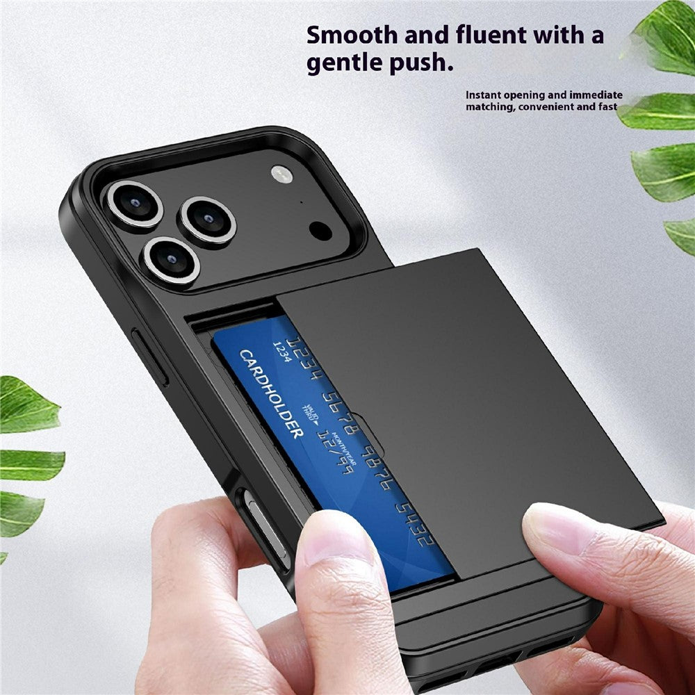 For iPhone 17 Pro Max Case with Sliding Card Holder PC + TPU Phone Back Cover - Grey