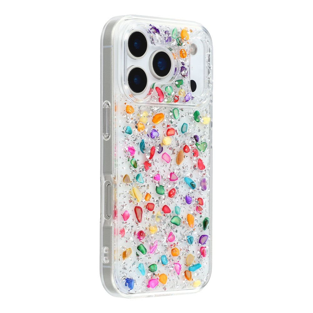 JAUCASE For iPhone 17 Pro Max Case Natural Colorful Stone Epoxy TPU PC Phone Back Cover - White