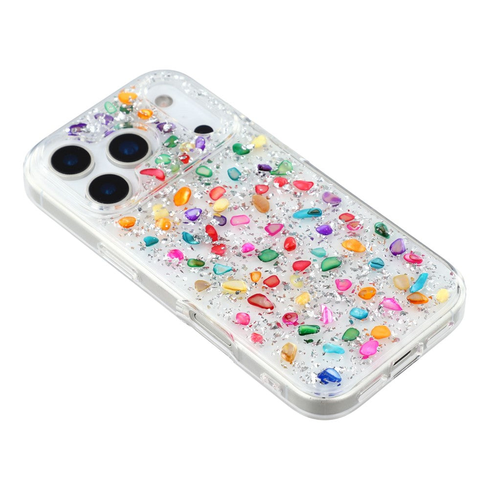 JAUCASE For iPhone 17 Pro Max Case Natural Colorful Stone Epoxy TPU PC Phone Back Cover - White