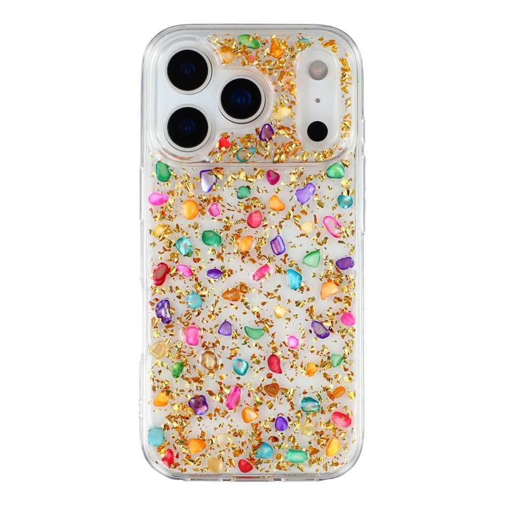 JAUCASE For iPhone 17 Pro Max Case Natural Colorful Stone Epoxy TPU PC Phone Back Cover - Gold