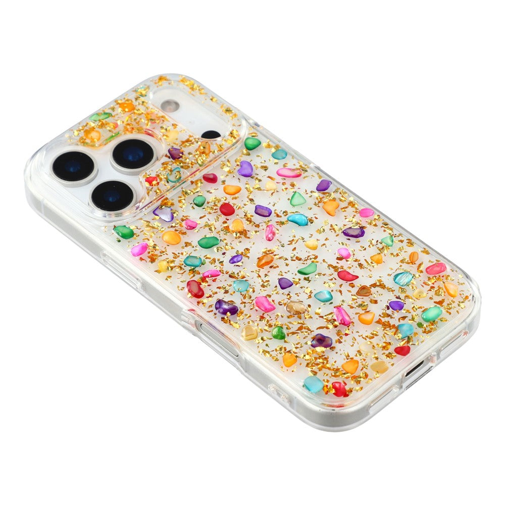 JAUCASE For iPhone 17 Pro Max Case Natural Colorful Stone Epoxy TPU PC Phone Back Cover - Gold