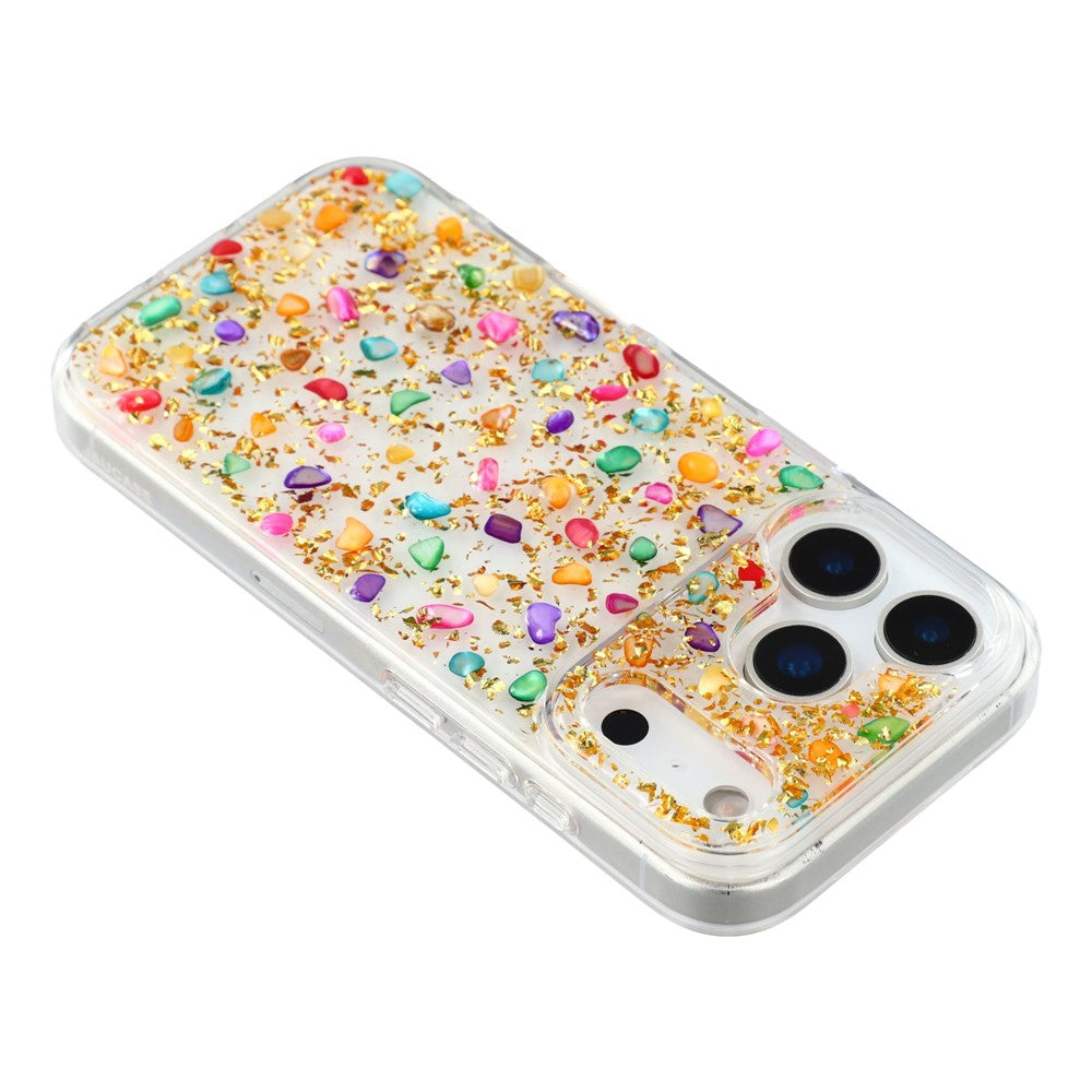 JAUCASE For iPhone 17 Pro Max Case Natural Colorful Stone Epoxy TPU PC Phone Back Cover - Gold