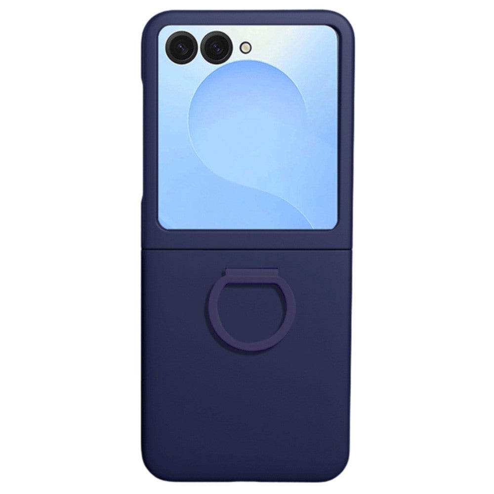 For Samsung Galaxy Z Flip7 5G Case Skin-touch PC + TPU Phone Cover with Ring Holder - Navy Blue