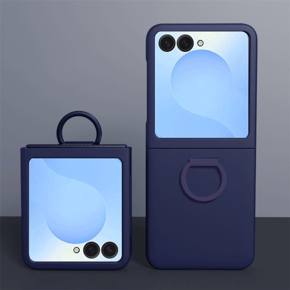 For Samsung Galaxy Z Flip7 5G Case Skin-touch PC + TPU Phone Cover with Ring Holder - Navy Blue