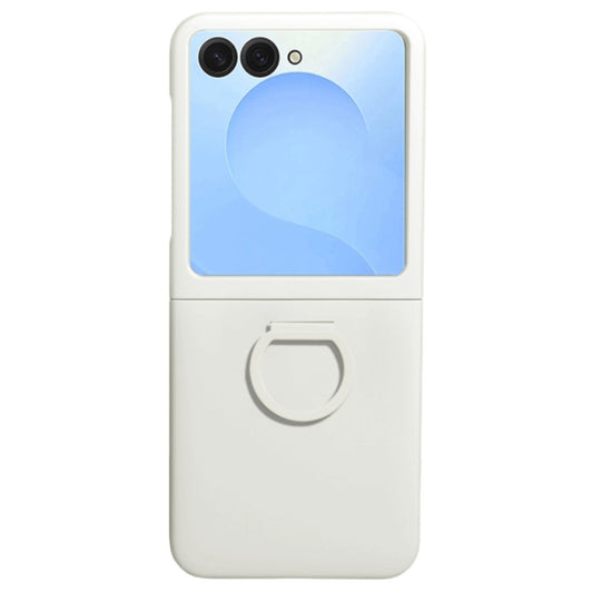 For Samsung Galaxy Z Flip7 5G Case Skin-touch PC + TPU Phone Cover with Ring Holder - Antique White