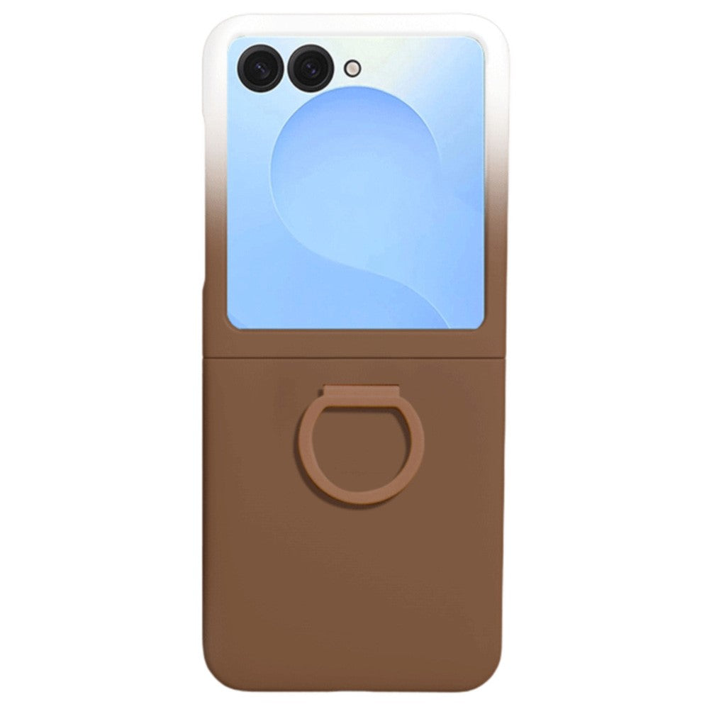 For Samsung Galaxy Z Flip7 5G Case Skin-touch PC + TPU Phone Cover with Ring Holder - Gradient Brown