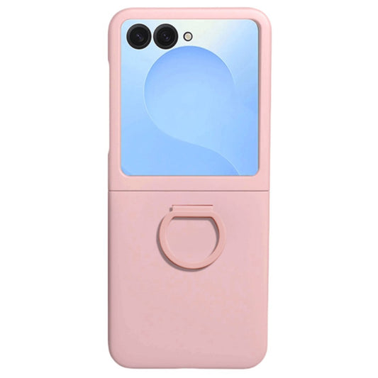 For Samsung Galaxy Z Flip7 5G Case Skin-touch PC + TPU Phone Cover with Ring Holder - Light Pink