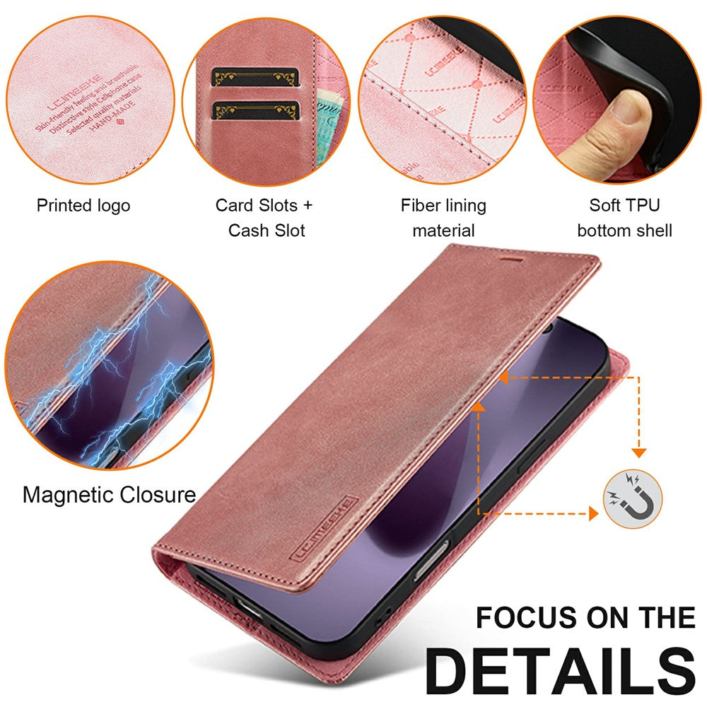 LC.IMEEKE For iPhone 17 Pro Max Case Wallet Microfiber Leather Phone Cover - Rose Gold